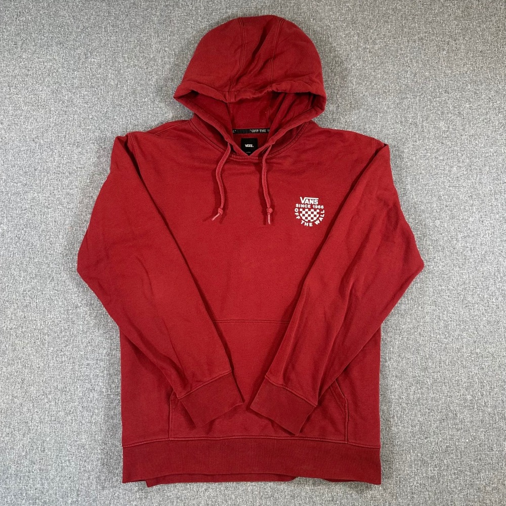 Vans Off The Wall Hoodie Mens Large Red Checkerboard Pullover Skate Sweatshirt